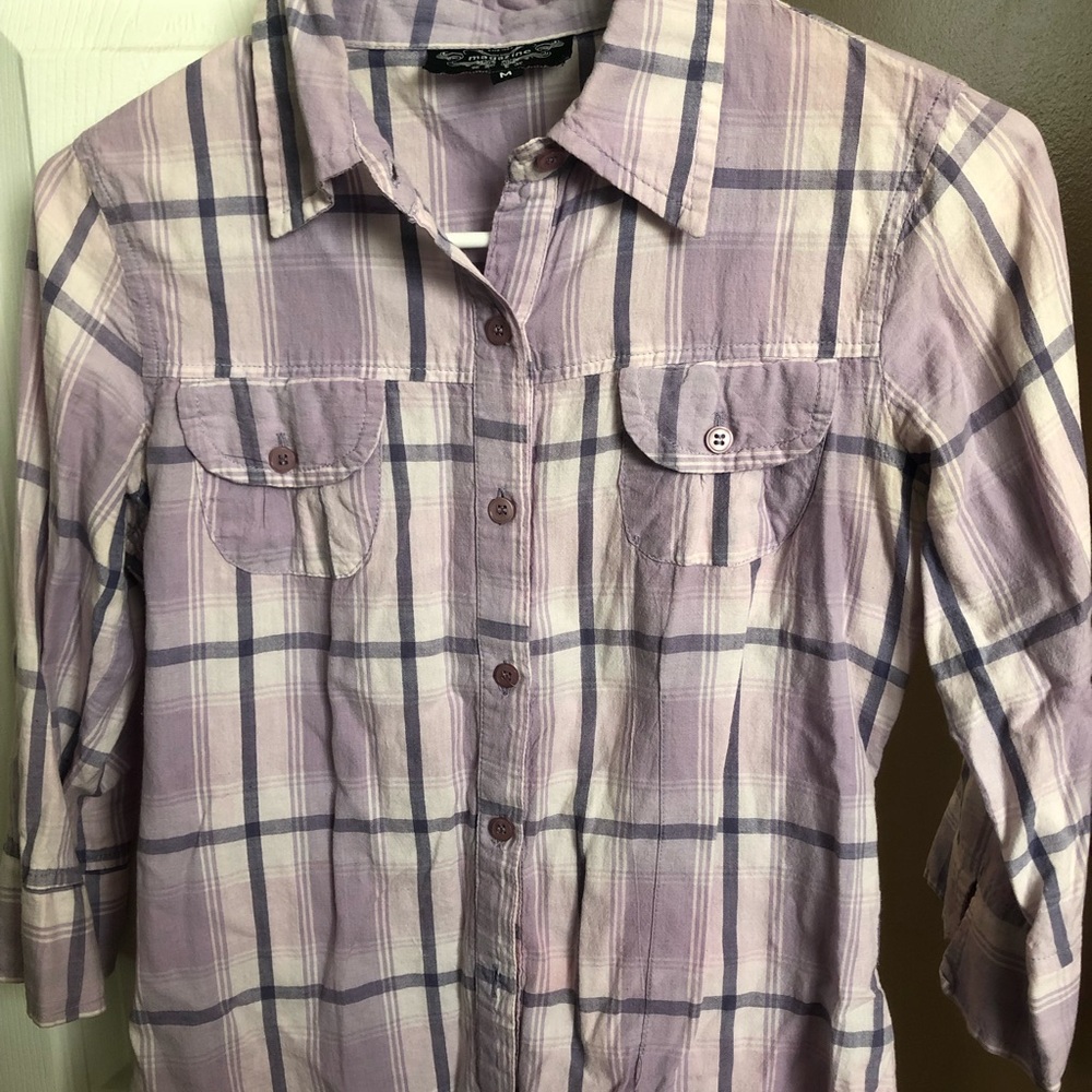 Purple Squared-Print Button-up Flannel/Shirt
Size M